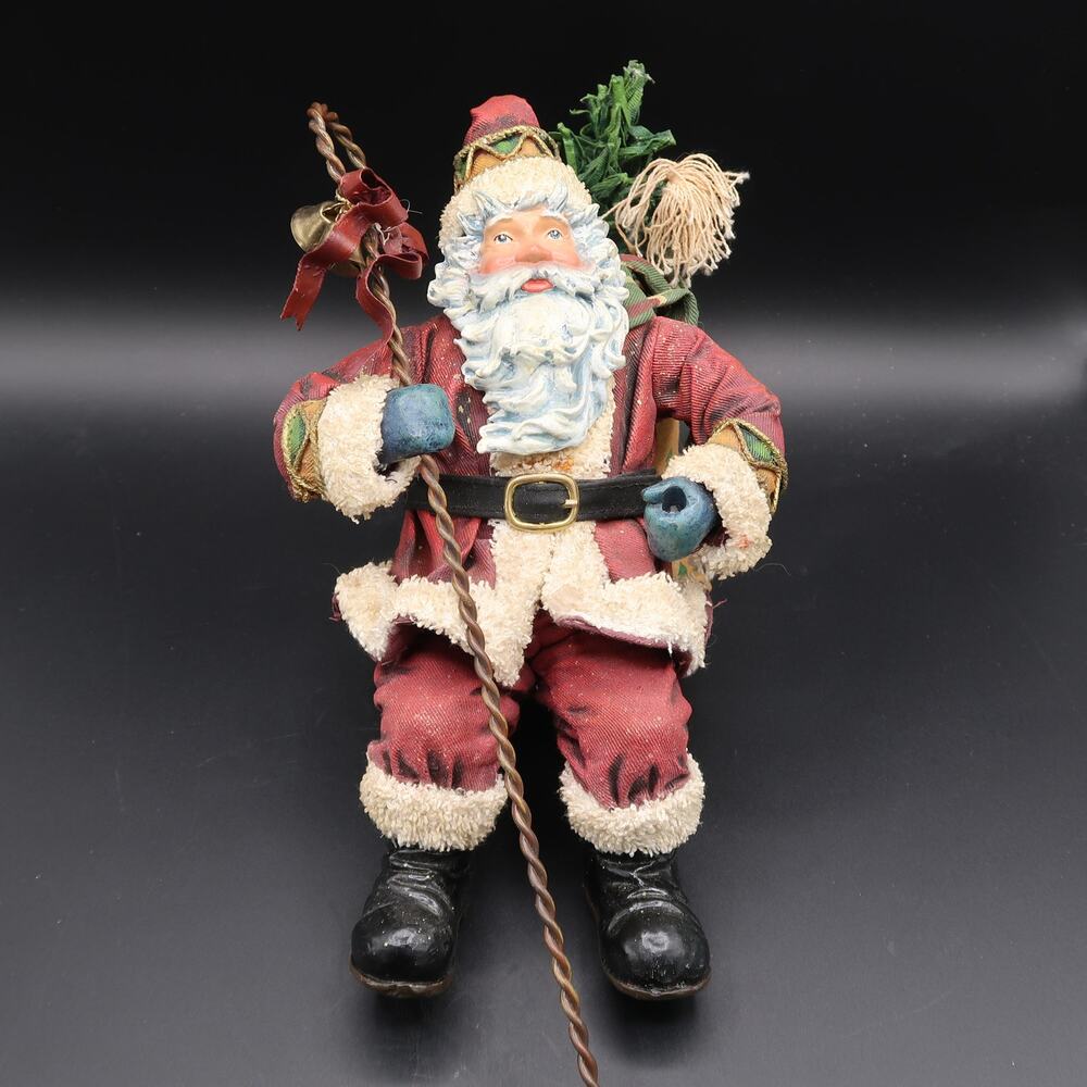 Vintage Sitting Santa Claus Figure 10 in Resin Stiffened Cloth Holiday Christmas